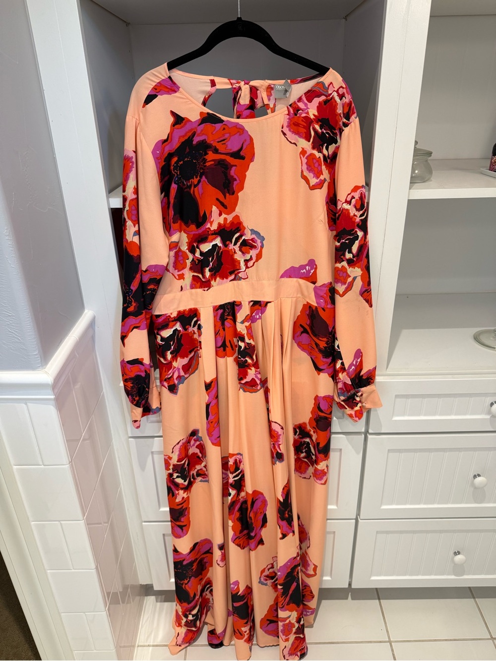 ASOS Peach Maxi Dress with Red & Purple Floral Pattern